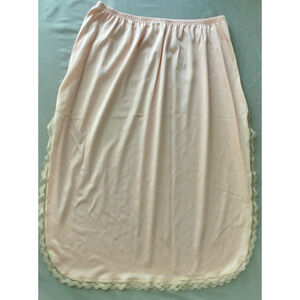 Vtg Montgomery Ward PINK Half Slip LARGE Satin Lace Trim Double Slit Feminine